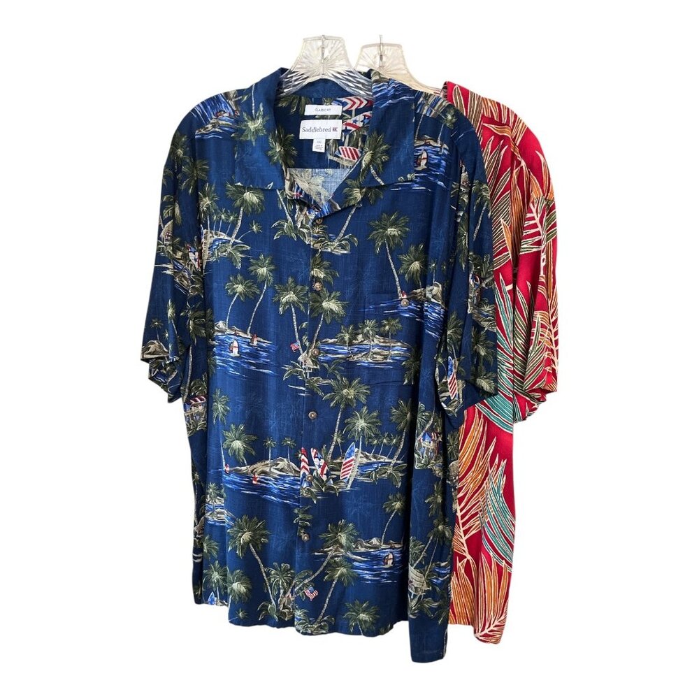 Lot of 2 Saddlebred Men’s XXL Hawaiian Shirts – 100% Rayon – Classic Fit – Tropi